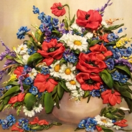 Картина "Аромат лета" (вышивка лентами)