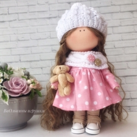 Кукла текстильная "Малышка с мишкой"