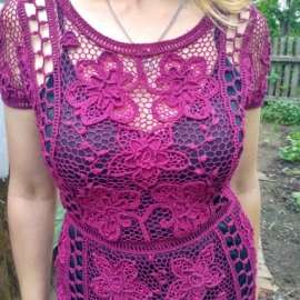 Платье вязаное крючком "Бордовый ажур"