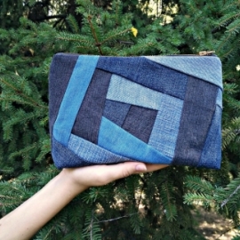 Джинсовая косметичка, лоскутное шитье. Крейзи