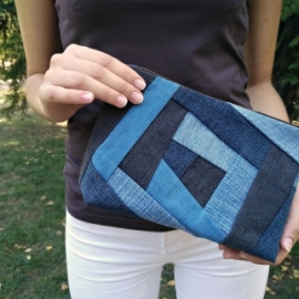 Джинсовая косметичка, лоскутное шитье. Крейзи