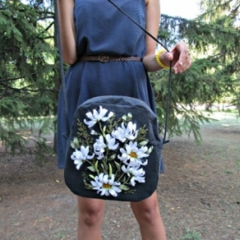 Джинсовая сумка на плечо "Ромашки"