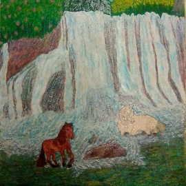 Кони у водопада