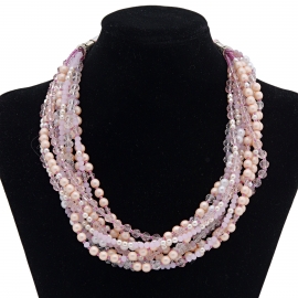 Многорядные бусы розовые