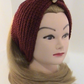 Повязка-чалма бордовая с брошью, вязаная