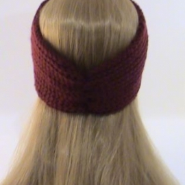 Повязка-чалма бордовая с брошью, вязаная