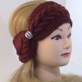 Повязка с украшением вязаная бордовая