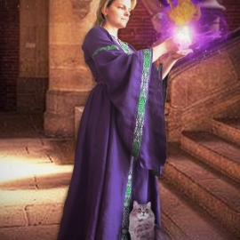 Средневековое льняное платье Пурпурная Лилия; Фэнтези; Вышитое