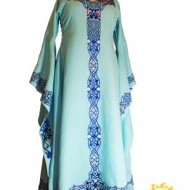 Средневековое льняное платье Морская Царевна; Фэнтези; Вышитое