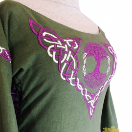 Средневековое льняное платье Дана; Фэнтези; Вышитое